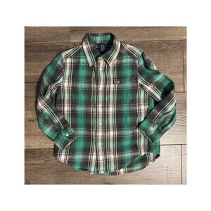 Ralph Lauren Boys‎ Brown Green Long Sleeve Button Down Flannel Shirt Size 4